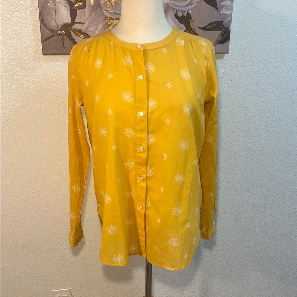 NWOT Loft Women's Yellow Button-Front Floral Print Blouse